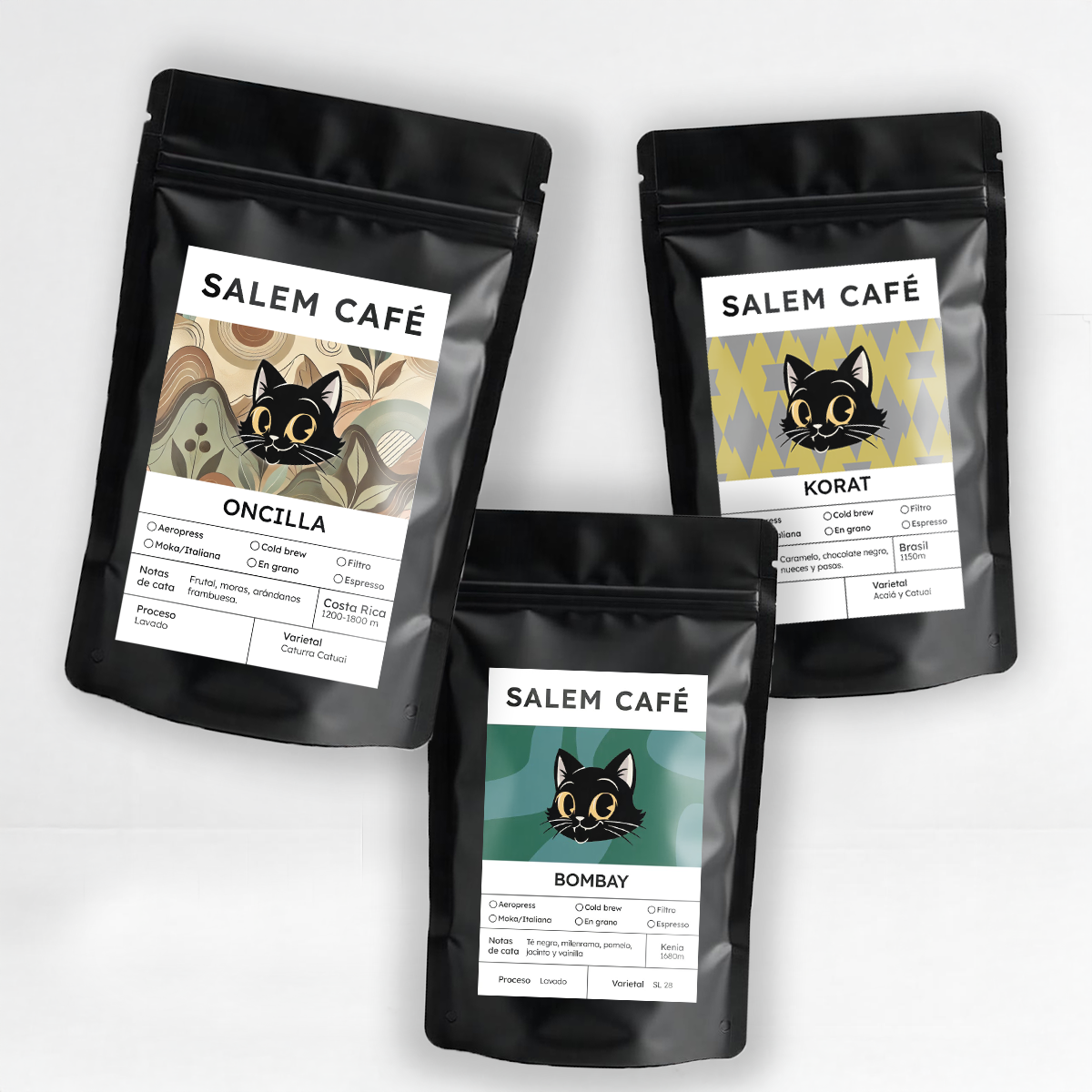 Pack café de especialidad "Tres Continentes" Oncilla + Korat + Bombay