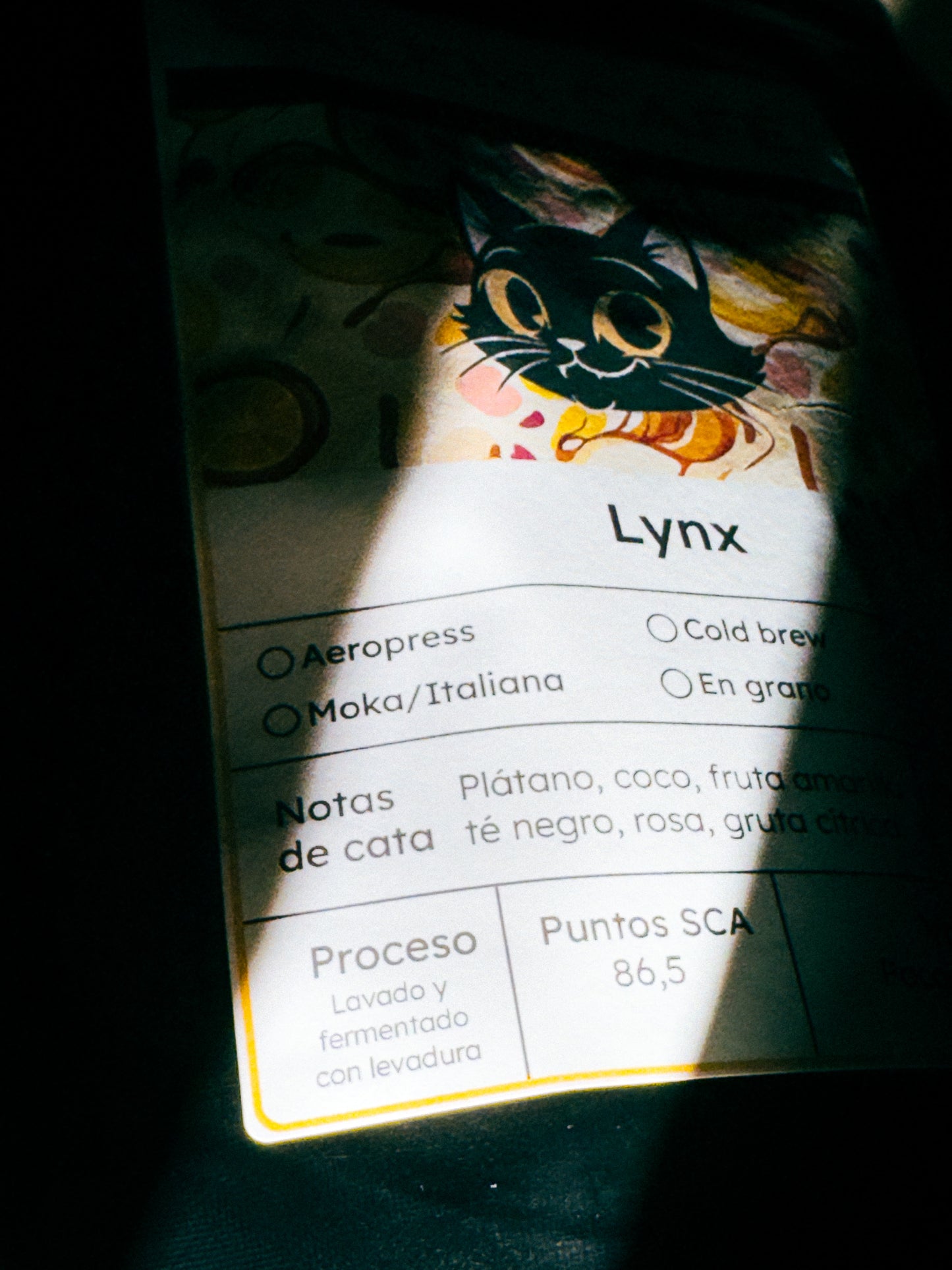 Café de especialidad de Colombia Lavado con fermentación "Lynx" 86,5 SCA
