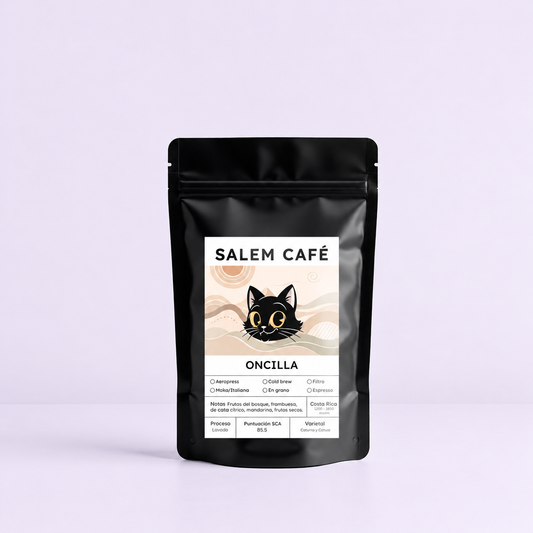 Café Oncilla de Costa Rica, 85,5 SCA, bolsa individual con fondo lavanda suave