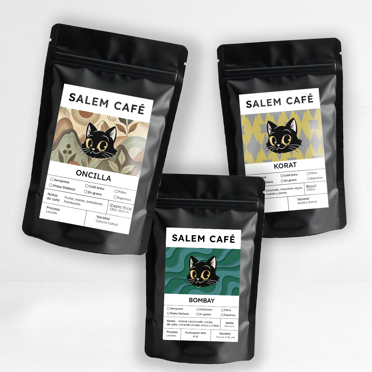 Pack café de especialidad "Tres Continentes" Oncilla + Korat + Bombay